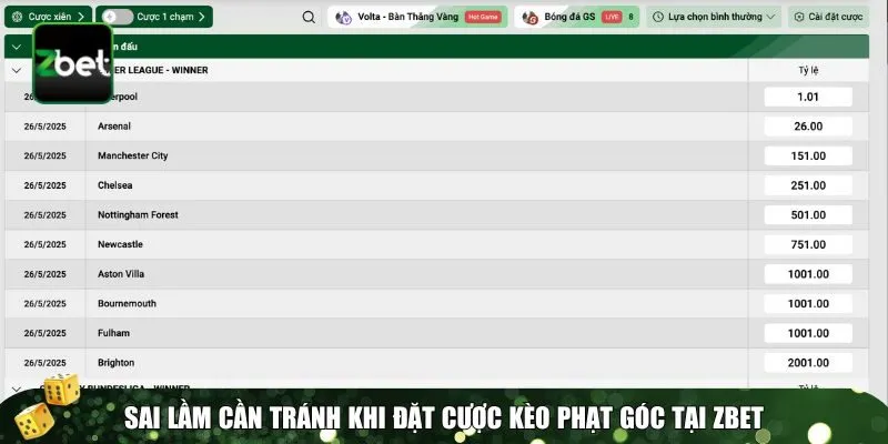 3 keo phat goc Sai lầm khi cược kèo phạt góc Zbet